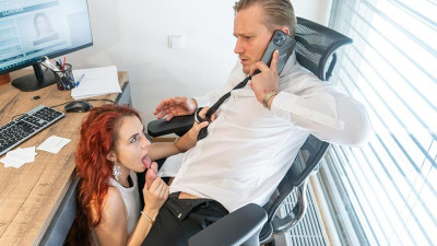 Sex on the table in the office with a hot redhead Sirena Milano